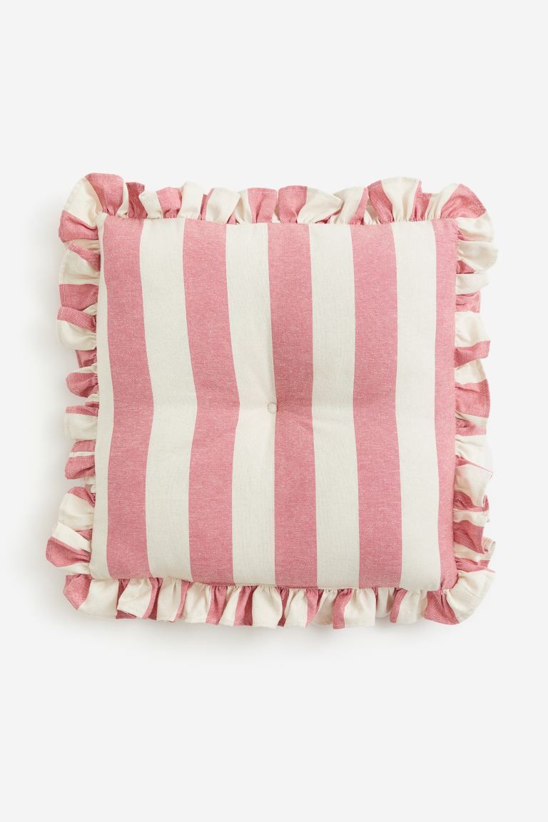 Ruffle-trimmed Cotton Seat Cushion - Pink/striped - Home All | H&M US | H&M (US + CA)