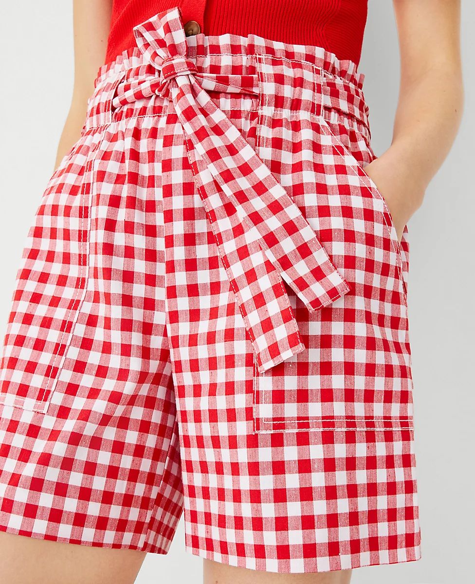 The Gingham Tie Waist Short in Linen Blend | Ann Taylor (US)