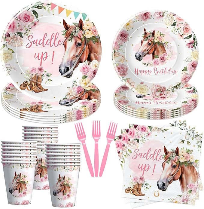 Cowgirl Horse Party Decorations Tableware - Saddle Up Western Birthday Party Supplies, Paper Plat... | Amazon (US)