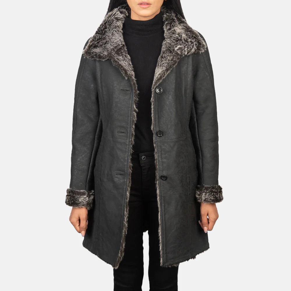 Women's Erica Black Leather Coat | The Jacket Maker
