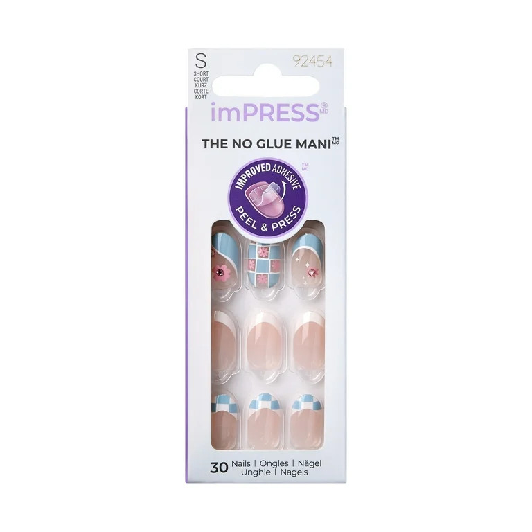 KISS imPRESS No Glue Needed Press On Nails, Design, Hoppy Easter, Blue, Short Oval, 30 Count | Walmart (US)