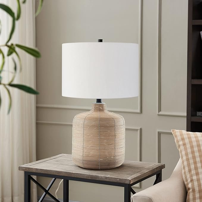 Jolina 20.5" Tall Petite/Rattan Table Lamp with Fabric Shade in Natural Rattan/Brass /White | Amazon (US)