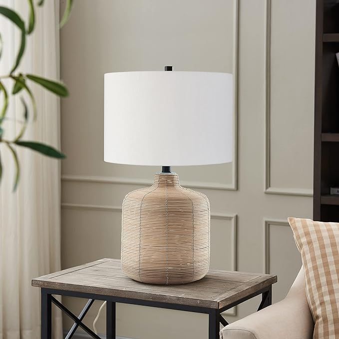 Jolina 20.5" Tall Petite/Rattan Table Lamp with Fabric Shade in Natural Rattan/Brass /White | Amazon (US)
