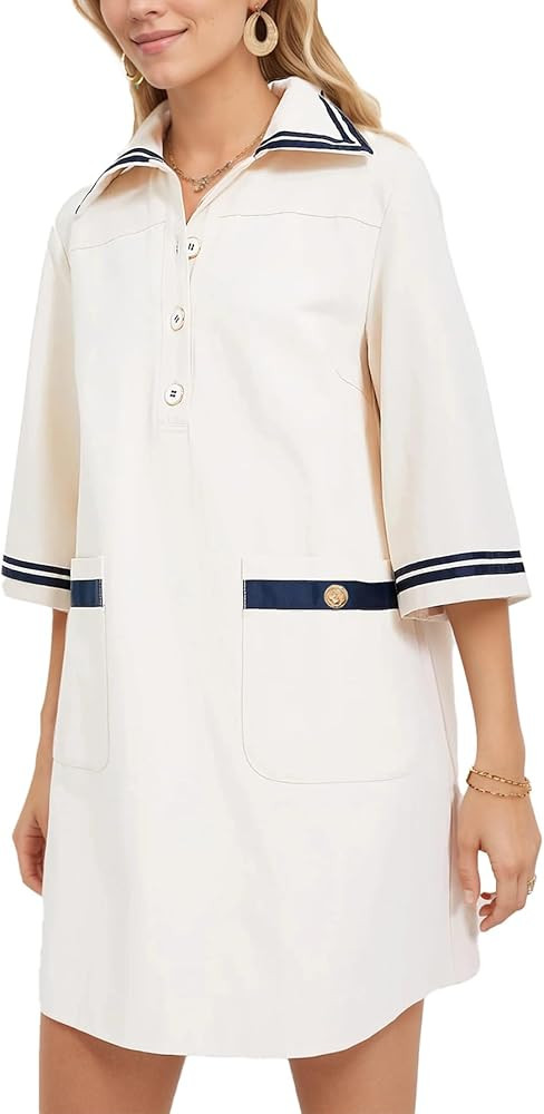 Kedera Women Short Sleeves Button Shift Dress V Neck Summer Tshirt Dress with Pockets | Amazon (US)