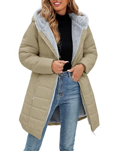 VXVGER Women's Winter Fleece Warm Coat Windproof Slim Fit Long Down Jacket Hooded Thicken Outerwear with Pockets | Amazon (US)
