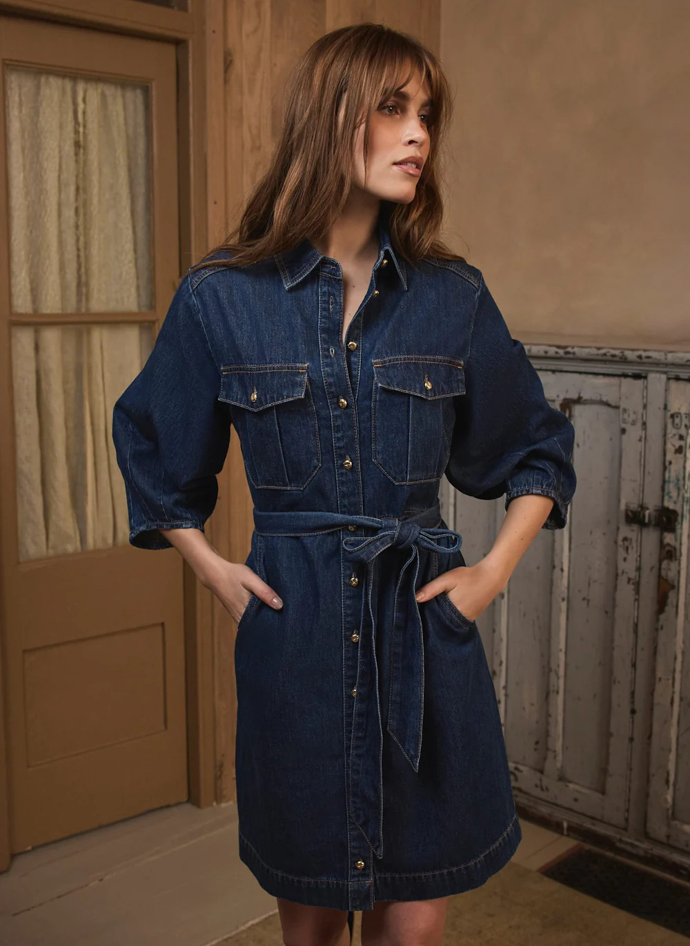 Mid Indigo Denim Mini Shirt Dress | Mint Velvet