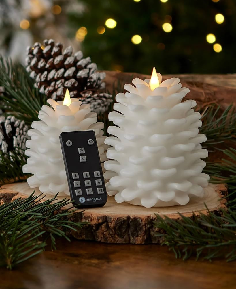 Seasonal LLC Pinecone Flameless Candle 4" Wax Material Construction | White Color | Remote Contro... | Amazon (US)