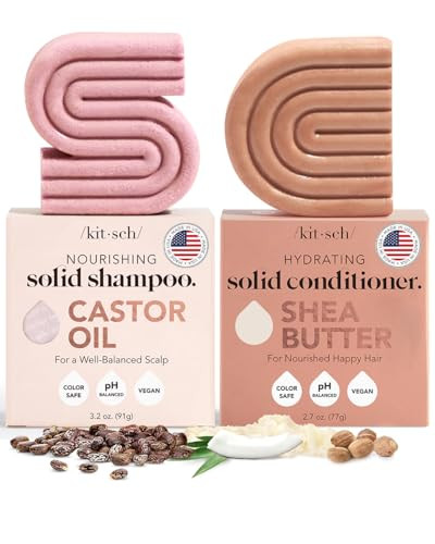 Kitsch Castor Oil Shampoo & Shea Butter Conditioner Bar - Vegan & All Natural Solid Bar | Hydrating & Moisturizing Soap, Paraben-Free, Made in USA, Valentines Gift - 2pcs | Amazon (US)