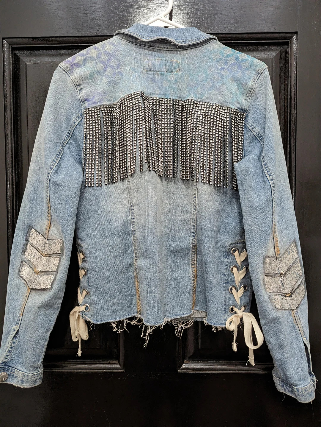 Glam Fringe Hand Painted Denim Jacket | Western Glam Gypsy Cowgirl Colorful Upcycled Jean Jacket | Etsy (US)