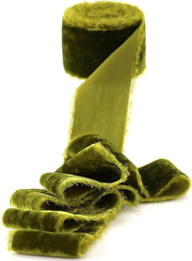 MAYREEL Moss Green Velvet Ribbon 2 Inch x 3 Yards Frayed Edge Silk Velvet Ribbon Hand Torn Olive ... | Amazon (US)
