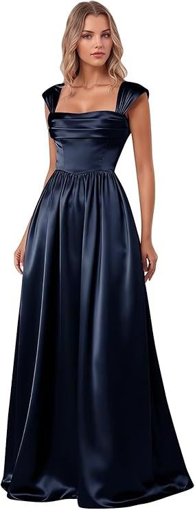 Satin Prom Dress for Women Spaghetti Straps A Line Bridesmaid Dress Pleated Formal Evening Gown w... | Amazon (US)