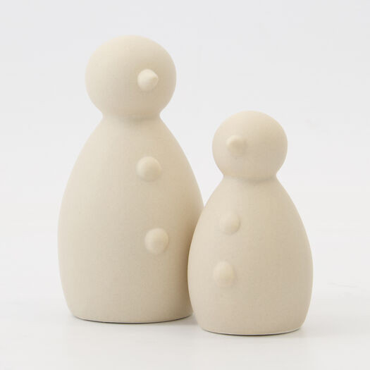 Two Pack Beige Stoneware Snowman Decoration | TK Maxx