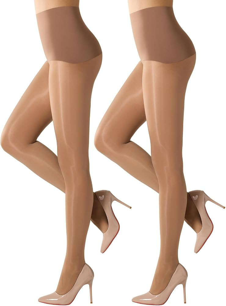 MANZI Women's Shiny Seamless Pantyhose with Control Top 15D Sheer Tights | Amazon (US)