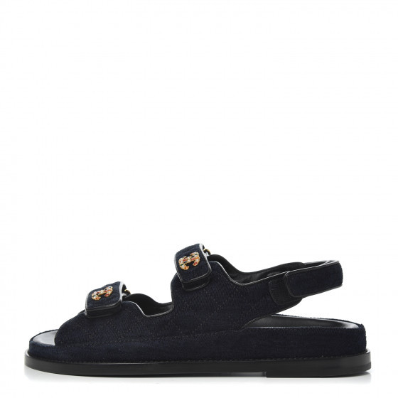 CHANEL Denim Quilted Dad Sandals 38.5 Blue | Fashionphile