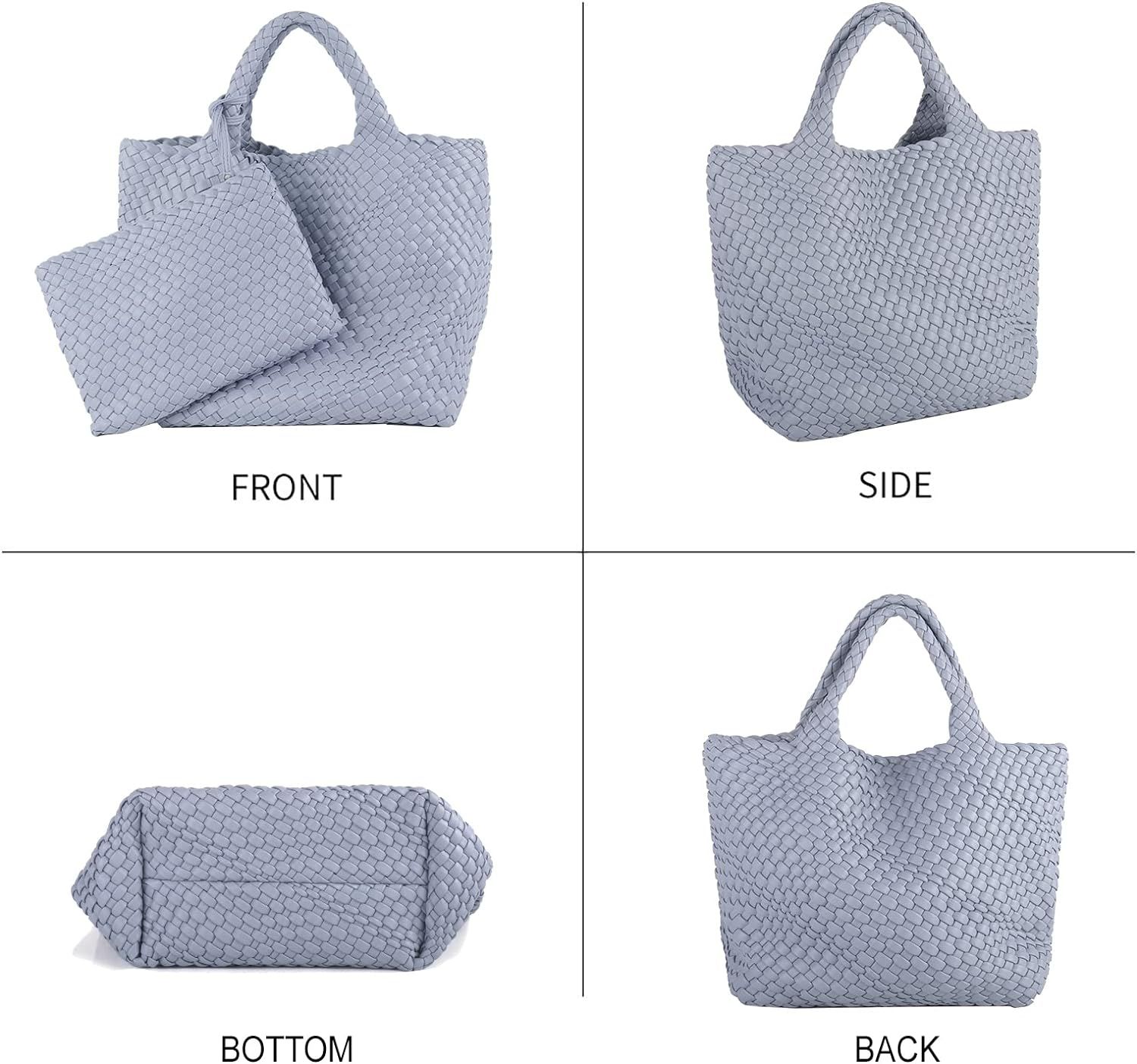 Woven Tote Bag, Women Macaron Soft Leather Weave Handbag Purse Wrist Bag Large Capacity Work Shop... | Amazon (US)