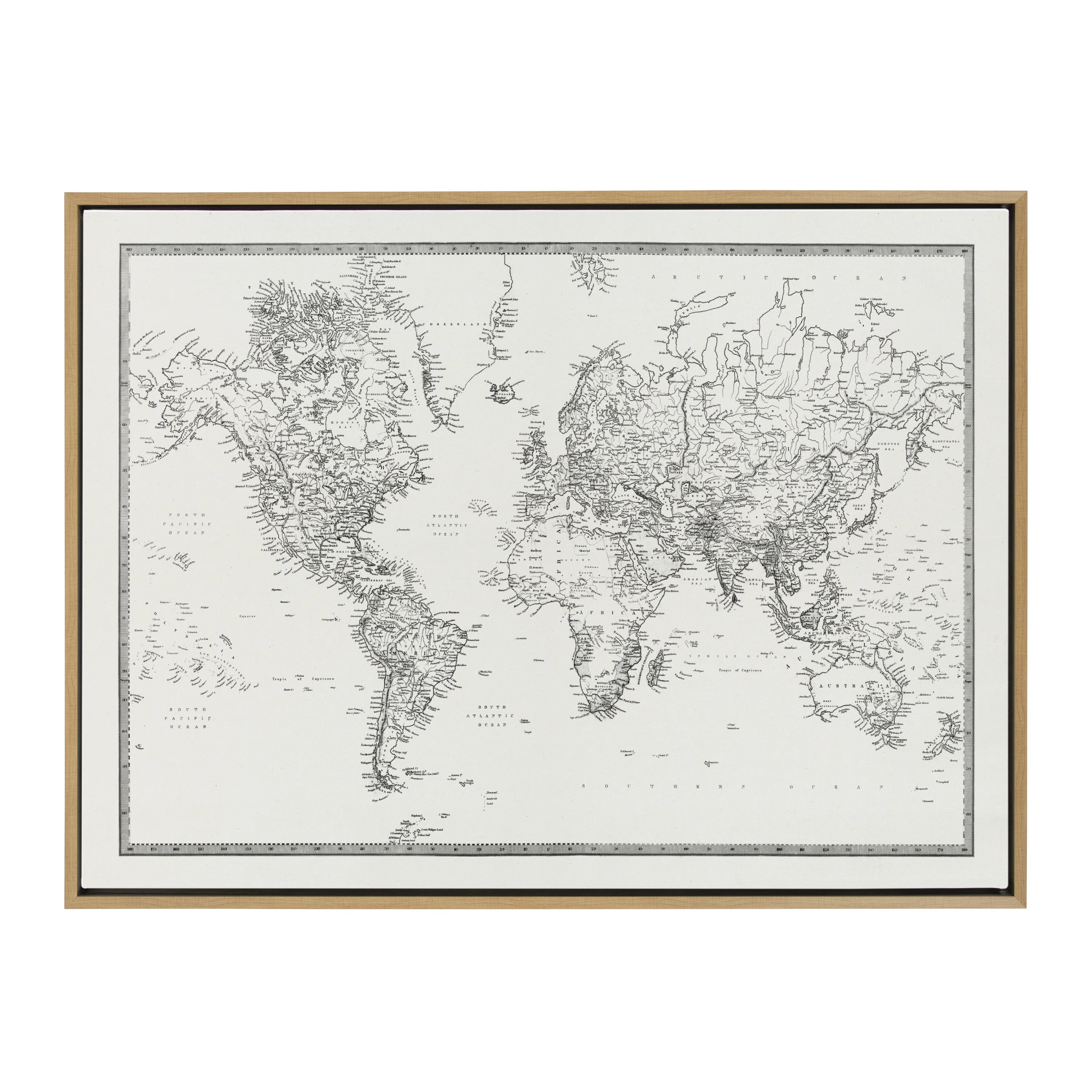 " Vintage Black And White World Map BW FLINEN 28x38 H FC " by The Creative Bunch Studio | Wayfair North America