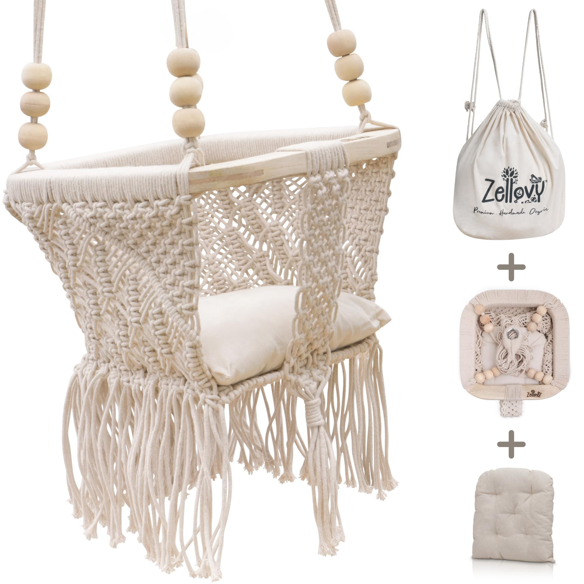 Organic Macrame Baby Swing Chair with Cushion & Portable Canvas Backpack | Boho Baby Swing Outdoo... | Amazon (US)