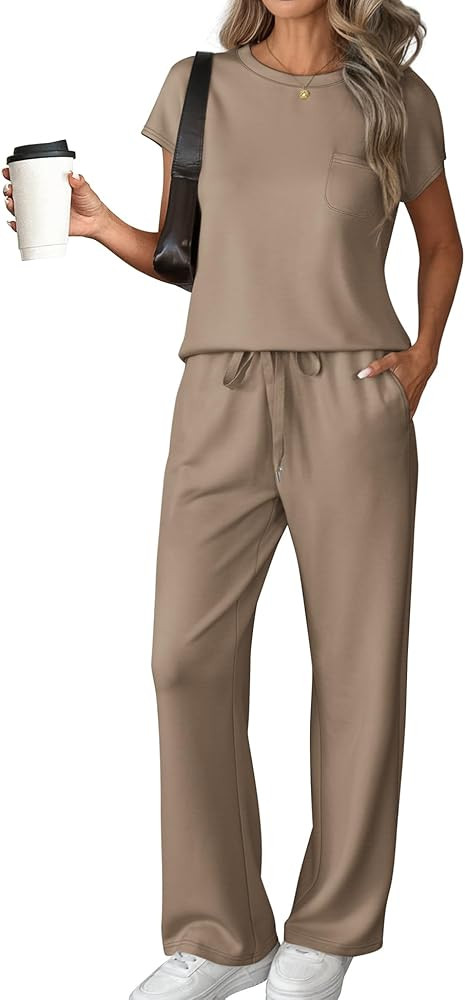 ATHMILE Two Piece Sets for Women Casual Summer Travel Outfits Cap Sleeve Vacation Cap Sleeve Wide... | Amazon (US)