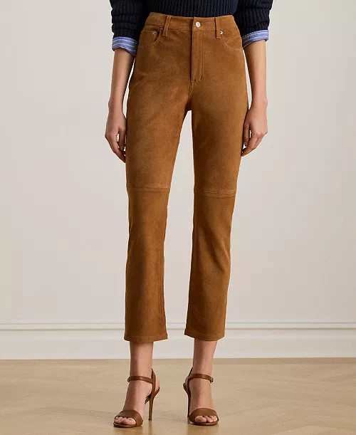 Women's High-Rise Goat-Suede Straight Ankle Pants | Macy's