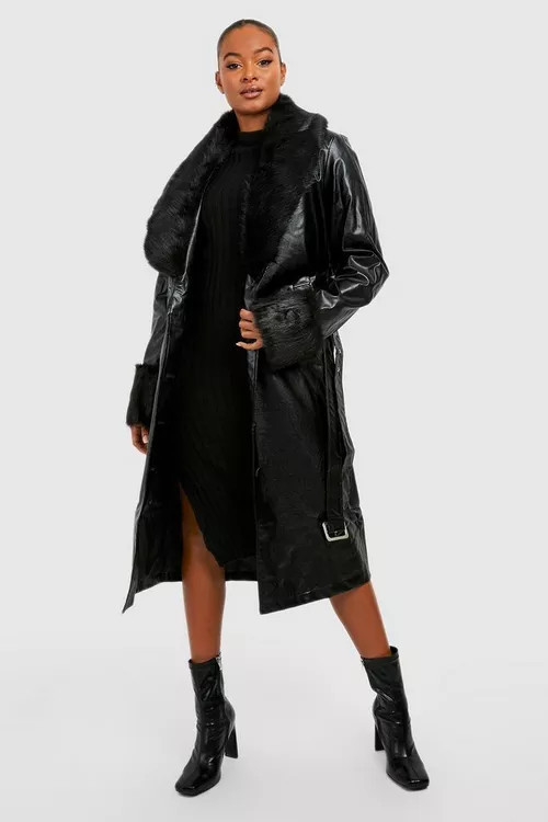 Tall Faux Fur Pu Trench Coat | Boohoo.com (UK & IE)
