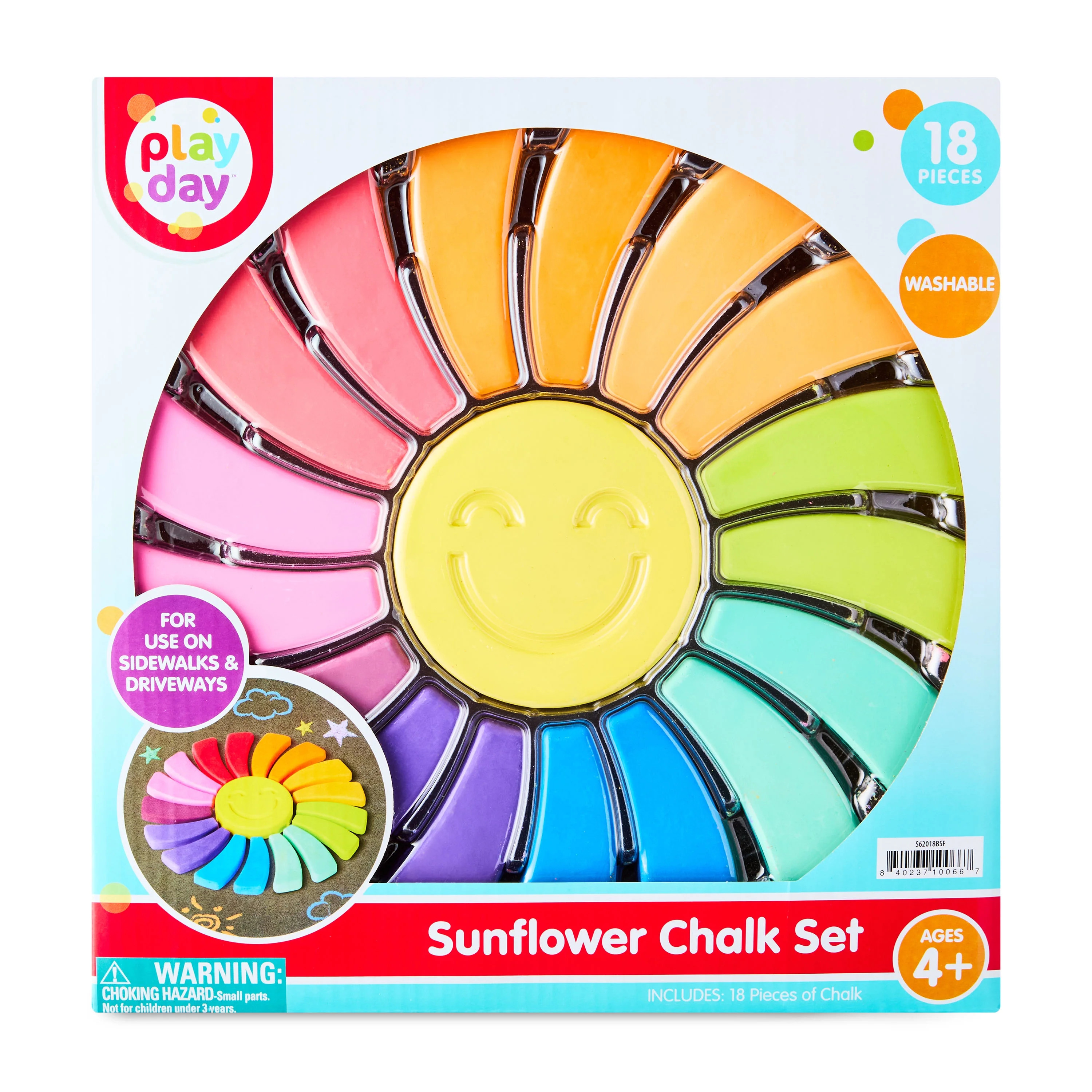 Play Day Sunflower Sidewalk Chalk Set 18-Piece Multicolor | Walmart (US)