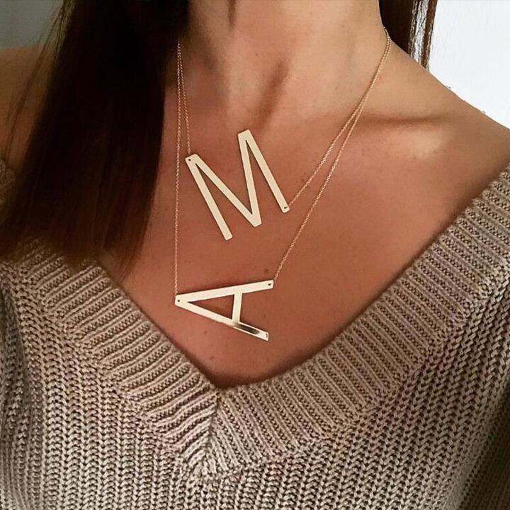 1pc Women's Funky Hip Hop Large 26 Letter Necklace Fashion Stainless Steel Simple Versatile Ins S... | SHEIN