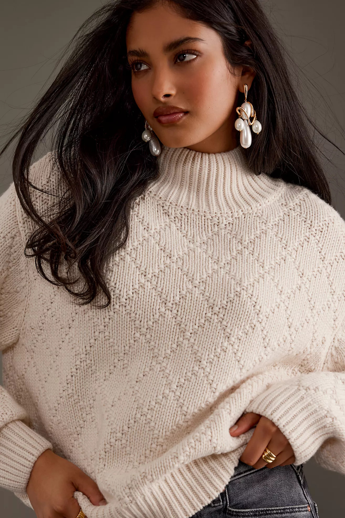 Selected Femme Feja Mock-Neck Chunky Knit Wool-Blend Jumper | Anthropologie (UK)