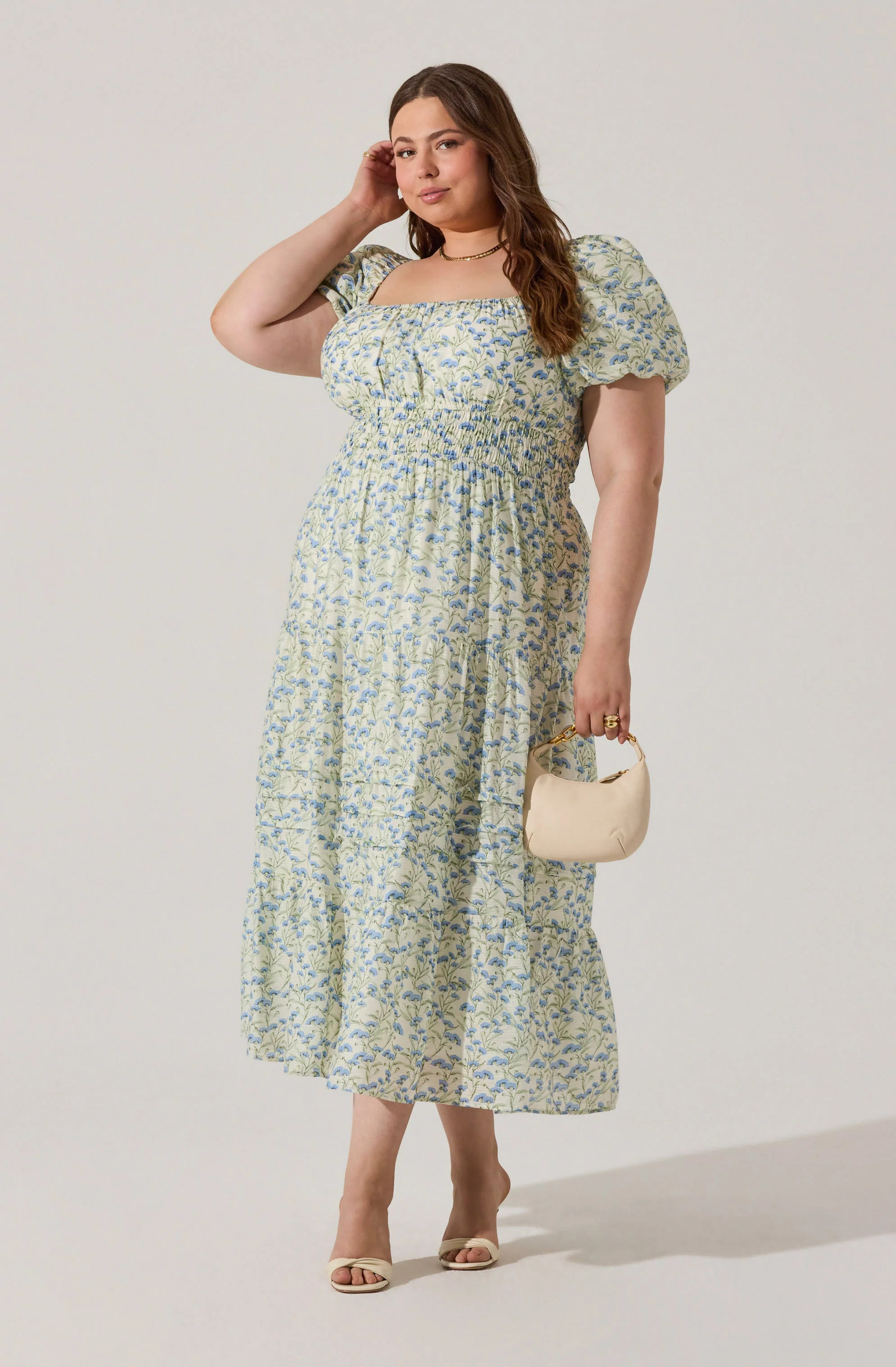 Florentina Floral Tiered Maxi Dress - Plus Size - Cream blue floral / 2X | ASTR The Label (US)