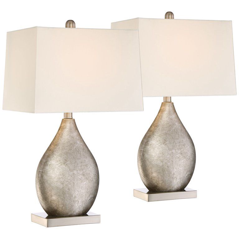 360 Lighting Modern Table Lamps Set of 2 Silver Metal Teardrop Off White Rectangular Shade | Walmart (US)