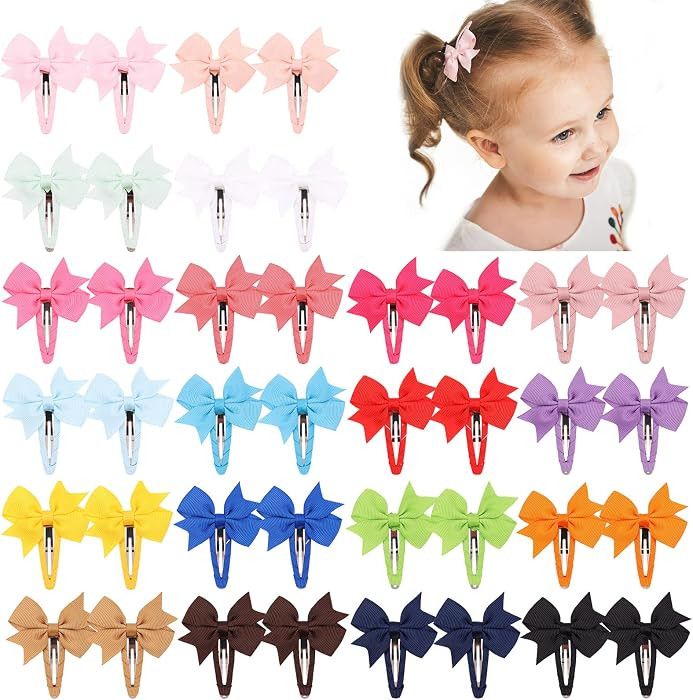 40PCS Snap Baby Hair Bows Clips for Girls Grosgrain Ribbon Fully Wapped 2 Inch Infant Hair Barrettes Accessories for Baby Girls Newborns Toddler | Amazon (US)