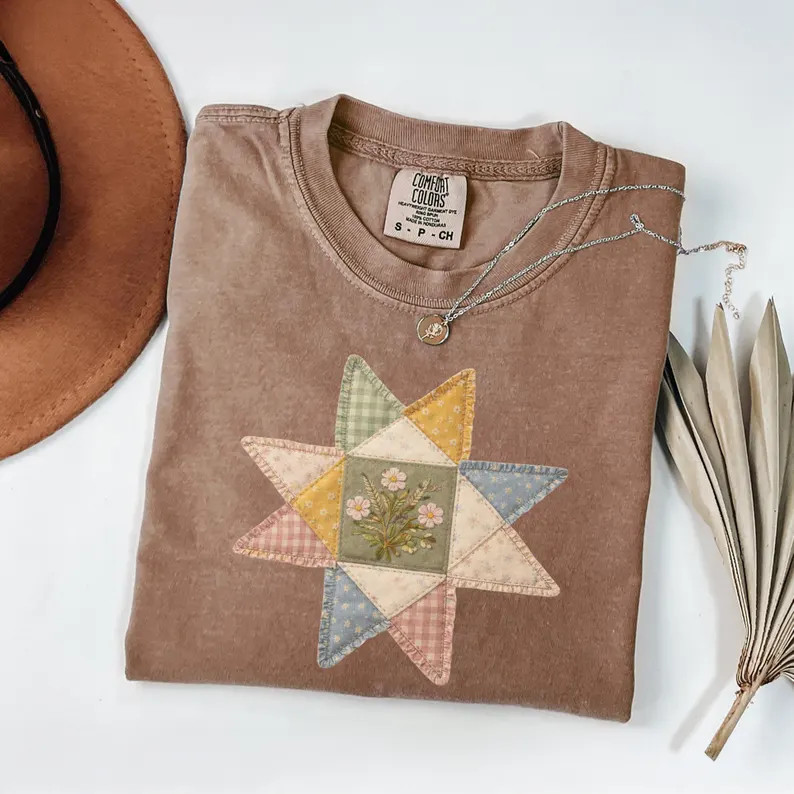 Quilt Star Patchwork Tee | Cottagecore Comfort Colors Shirt | Boho Quilt Graphic Top | Vintage Qu... | Etsy (Global)