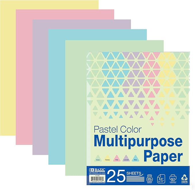 BAZIC Products Blank Paper Copy & Multipurpose Paper 8.5" x 11" – 25 Sheets Pastel Color Printe... | Amazon (US)