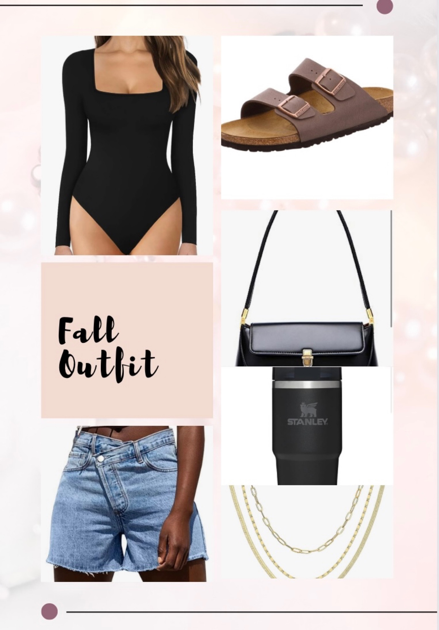 Comfy / casual fall outfit | in style outift for fall | black purse | high rise shorts | black long sleeve body suit | brown Birkenstocks sandals | gold necklace | gold jewelry | black Stanley water bottle | ootd | outfit ideas | summer outfit | date night outfit | 

#LTKSeasonal #LTKshoecrush #LTKFind