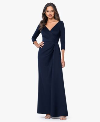 Xscape Women's 3/4-Length Sleeve V-Neck Gown - Midnight | Macy's