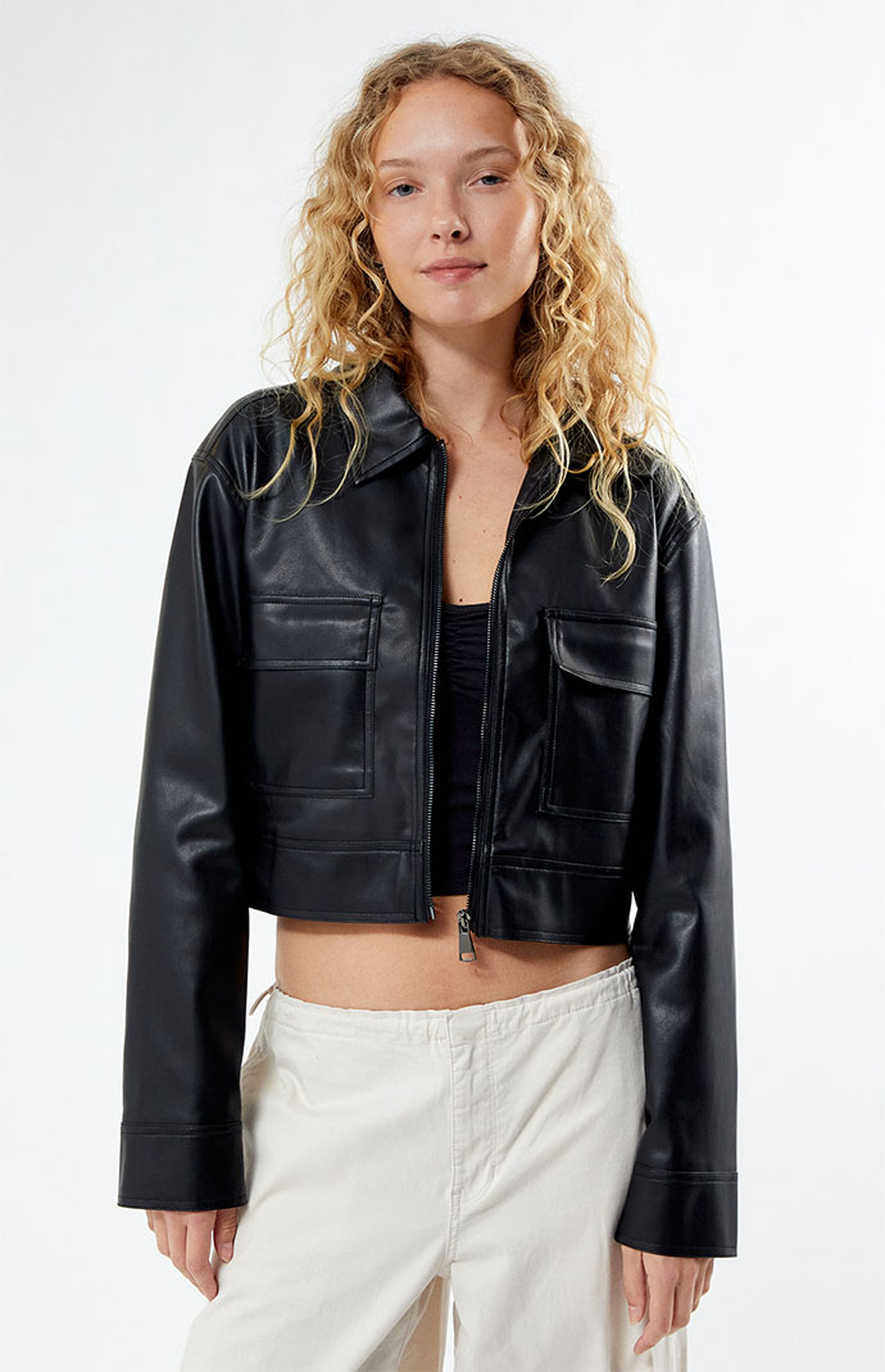 PacSun Faux Leather Cropped Cargo Jacket | PacSun | PacSun
