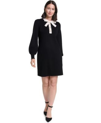Women's Long-Sleeve Bow Jewel Neck Sweater Dress | Macy's