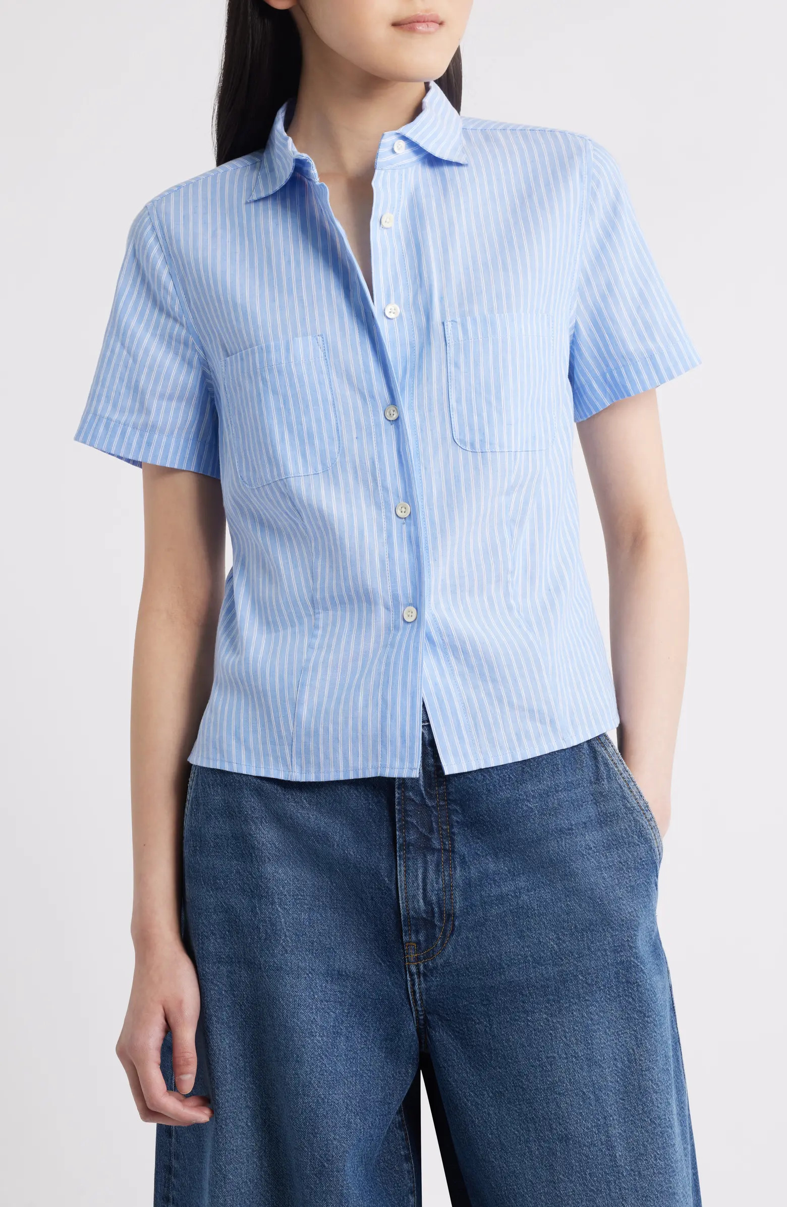 The Seaside Short Sleeve Linen & Cotton Button-Up Shirt | Nordstrom