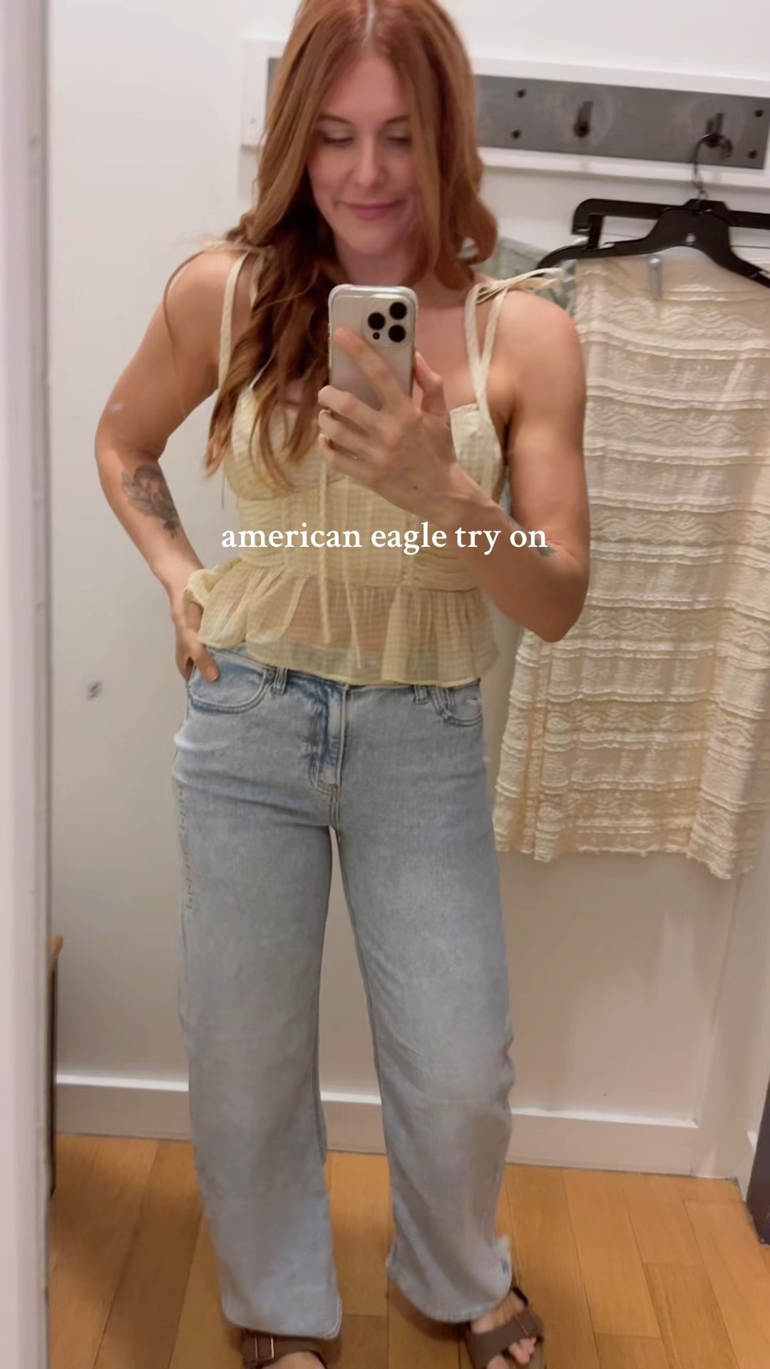try on, american eagle, ae, corset, peplum, butter yellow, gingham, baggy jeans, wide leg jeans, dreamy drape, jeans, wide leg, baggy, flowy, 

#LTKStyleTip #LTKFindsUnder50 #LTKSeasonal
