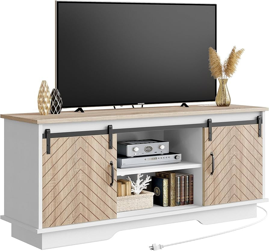 YITAHOME Farmhouse TV Stand for 65 60 Inch TV, Rustic Entertainment Center with Sliding Barn Door... | Amazon (US)