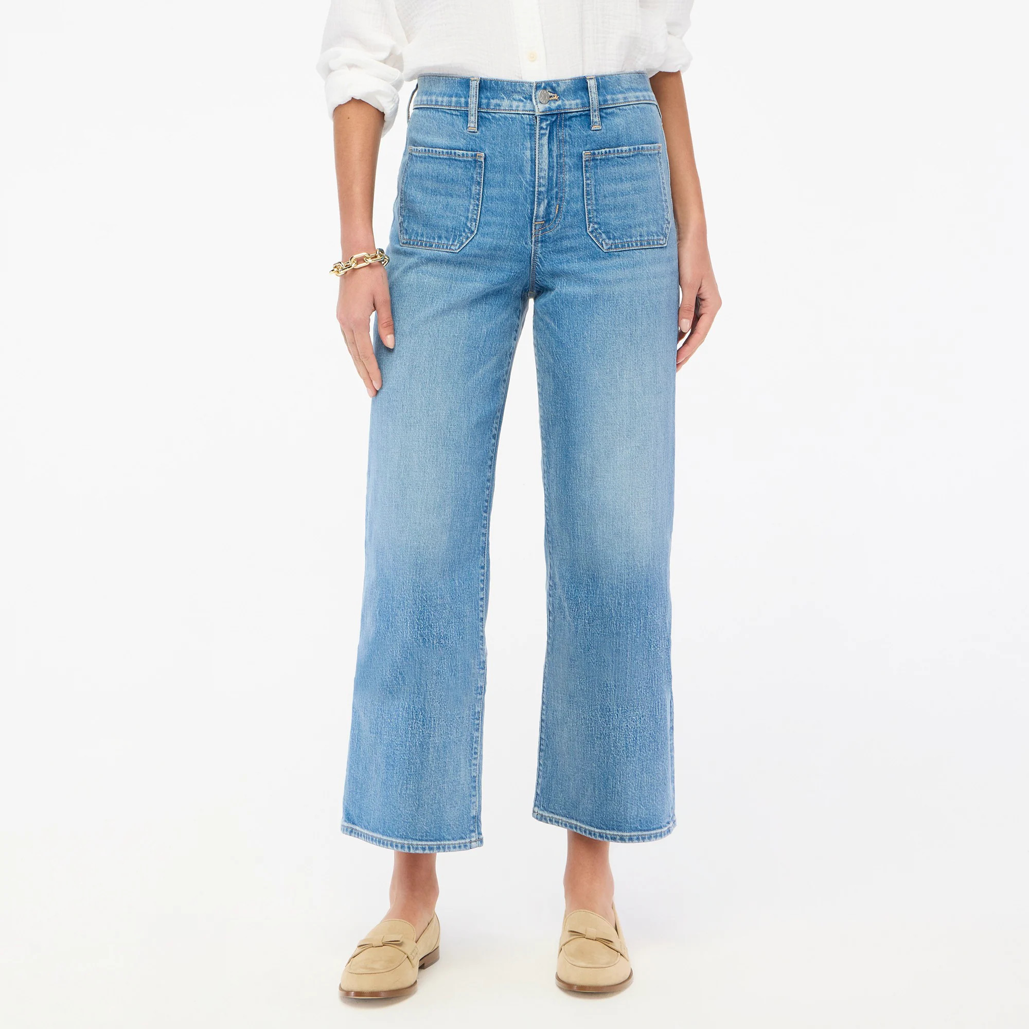 Cropped wide-leg patch-pocket jean in all-day stretch | J.Crew Factory