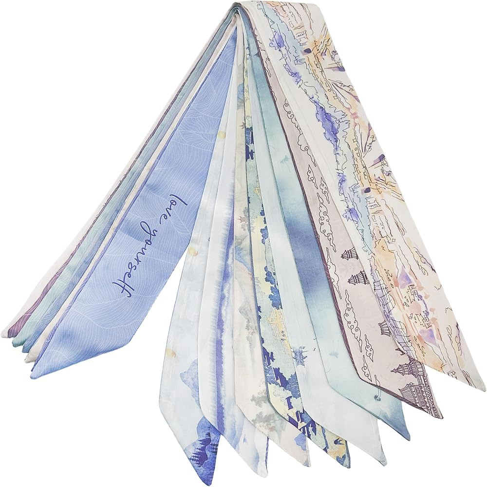 Women's Handbag Scarf, 8 Stylish Long Silk Bandanas, Summer Light Fashion Accessory Scarves | Amazon (US)
