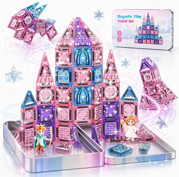 Travel Magnetic Tiles for Kids 43 Pcs, Mini Magnatiles Travel Set Magnet Toys for 3 4 5 6 Year Ol... | Amazon (UK)