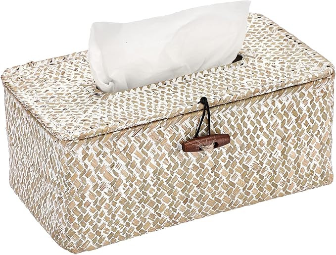Sumnacon Rectangle Natural Seagrass Tissue Box Cover,Woven Tissue Box with Bottom,Farmhouse Tissu... | Amazon (US)