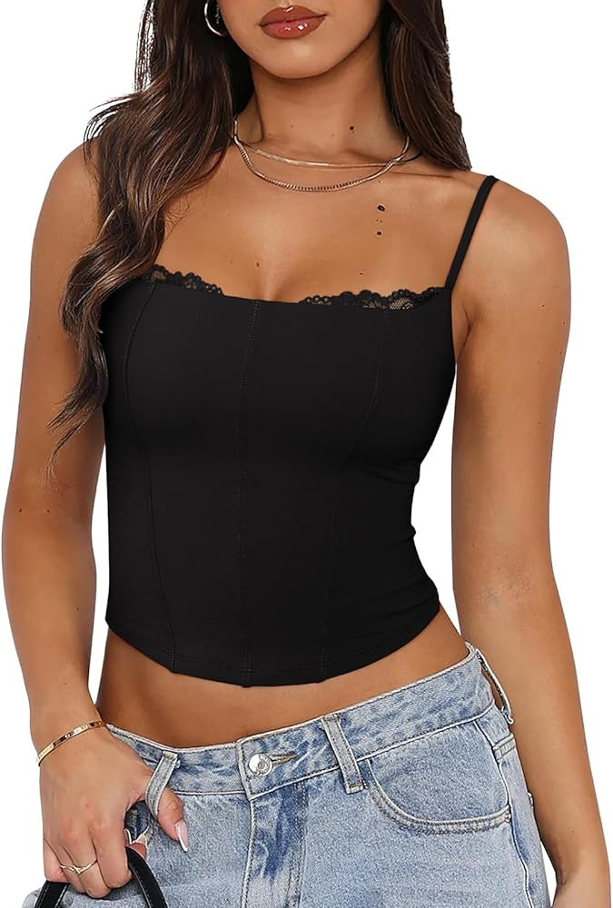 PINKMSTYLE Womens Bustier Corset Tops Spaghetti Strap Camisole Tank Tops Y2K Date Night Going Out... | Amazon (US)
