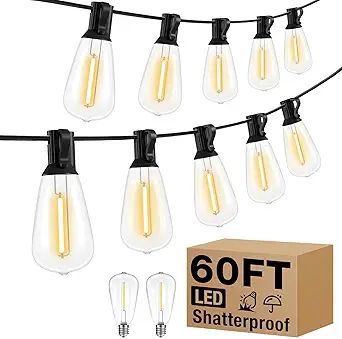 litogo Led Outdoor String Lights, 60Ft Patio Lights Waterproof with Edison Bulbs Shatterproof, Wa... | Amazon (US)