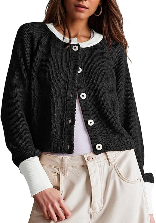 UNCLECAT Women's Cropped Cardigan Sweaters Fall Long Sleeve Open Front Cardigans Button Down Colo... | Amazon (US)