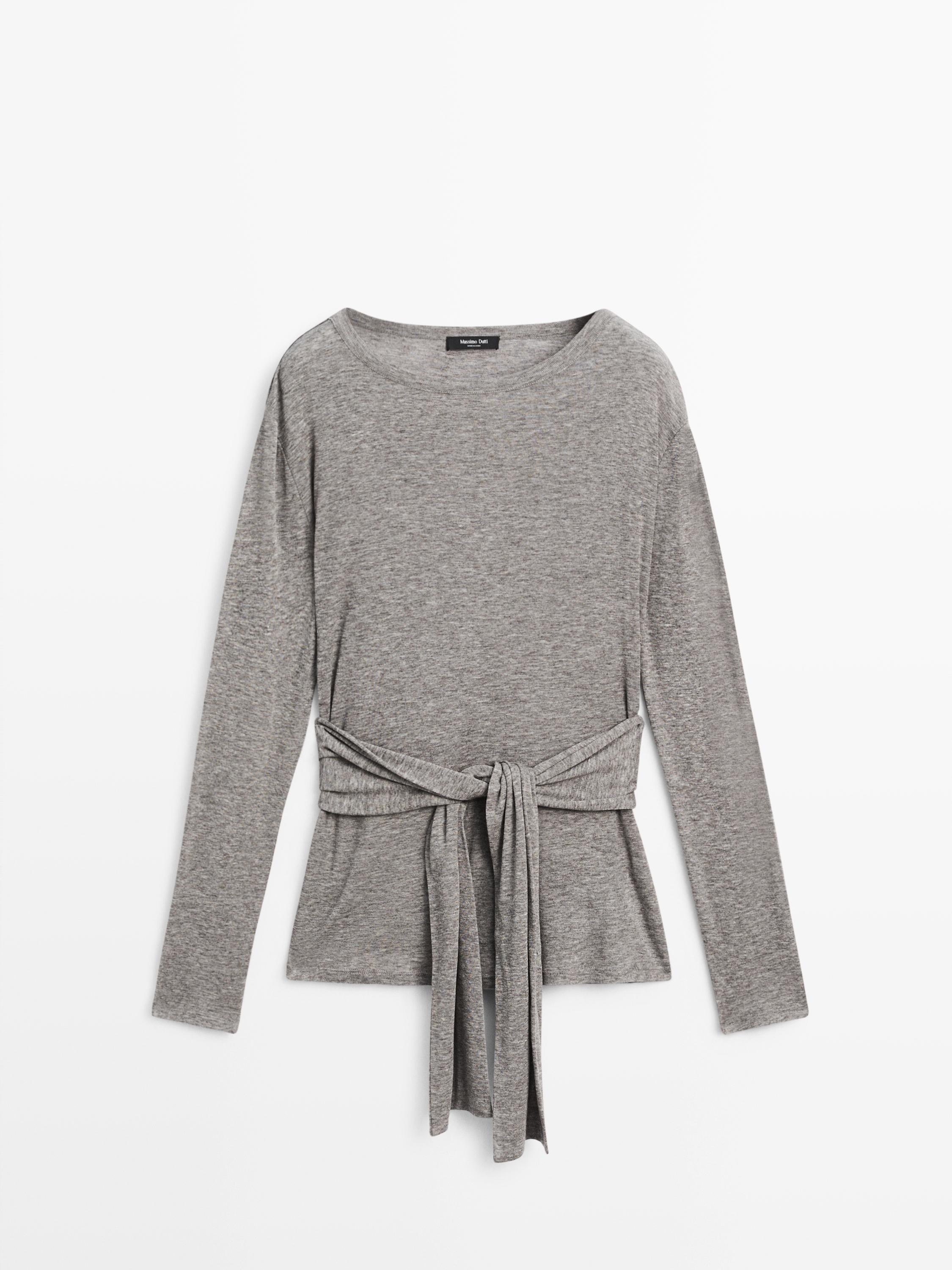 T-shirt with tie detail | Massimo Dutti UK