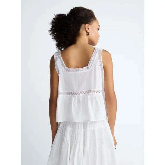 Scoop Women's and Women's Plus Cropped Lace Tank Top, Sizes XS-4X | Walmart (US)