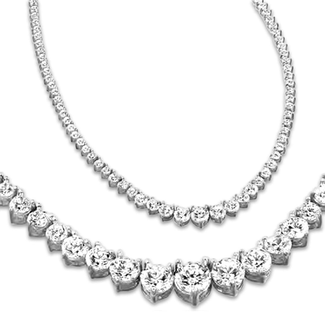 3 to 20 Carat LAB GROWN Round 14K White Gold 17 "Graduating and Straight Diamond Tennis Riviera Necklace (D-E Color, VS1-VS2 Clarity) Graduating Premium Collection 3 Prong | Amazon (US)