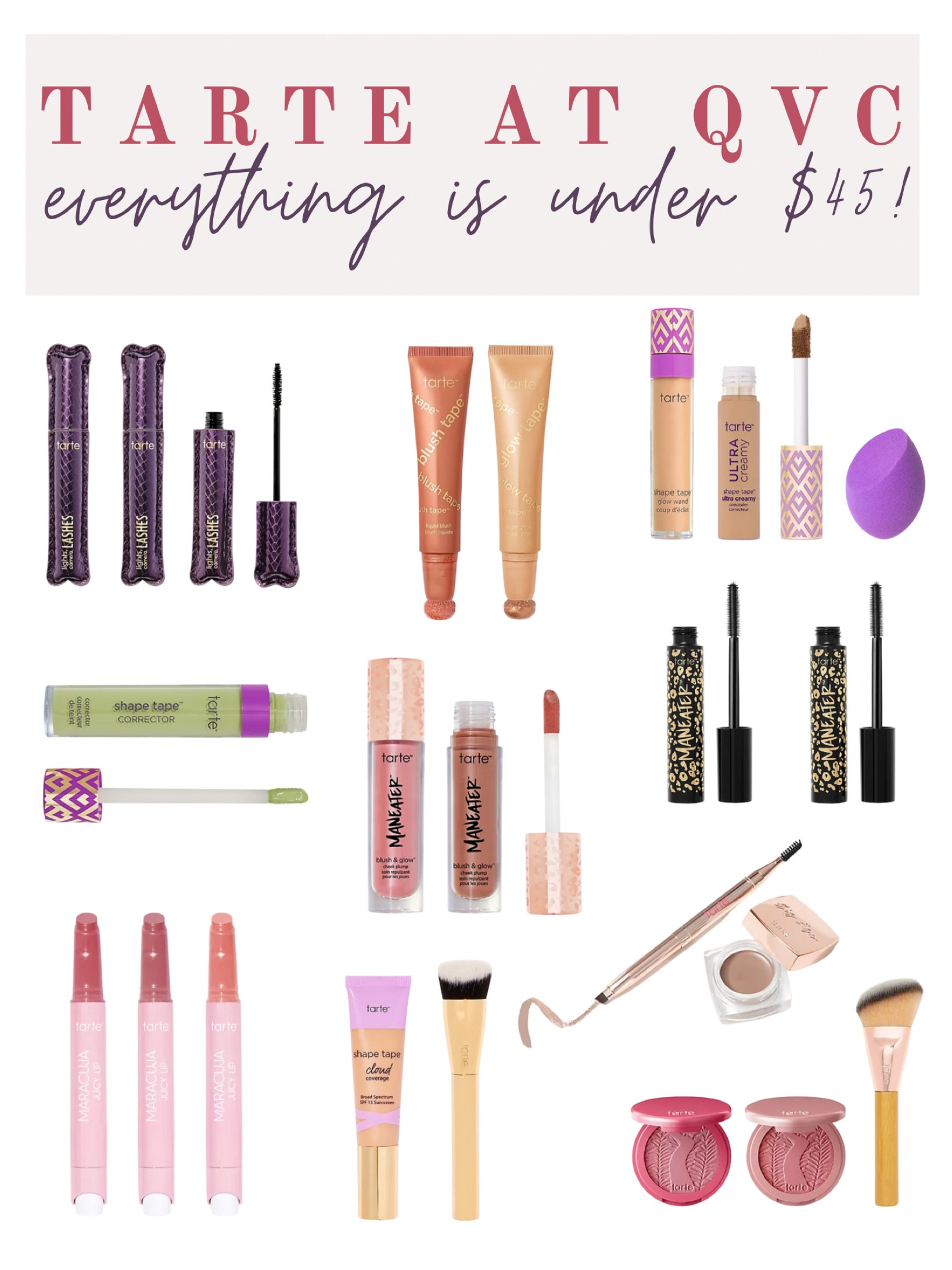QVC has amazing deals on Tarte cosmetics from foundation, shape tape, mascara, blush, brow filler and hydrating lip balm. Multi-packs for a steal!

#LTKunder50 #LTKFind #LTKbeauty